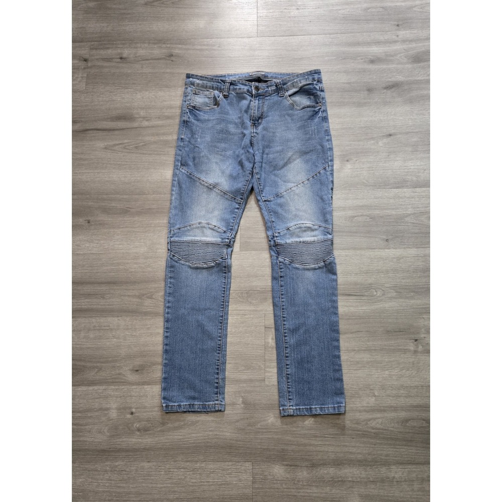 CJ Black Premium Jeans Mens 34x32 Blue Moto Skinny Flex Distressed